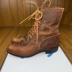 Justin Boots Style 0545 Brown Leather‎ Lace Up Fringe Western Boots Womens 7.5D